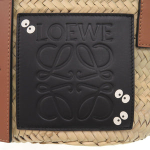 新品同様 ロエベ バスケットバッグ スタジオジブリコラボ まっくろくろすけ A223S93X09 ラフィア レザー ナチュラル かごバッグ 0464【中古】LOEWE