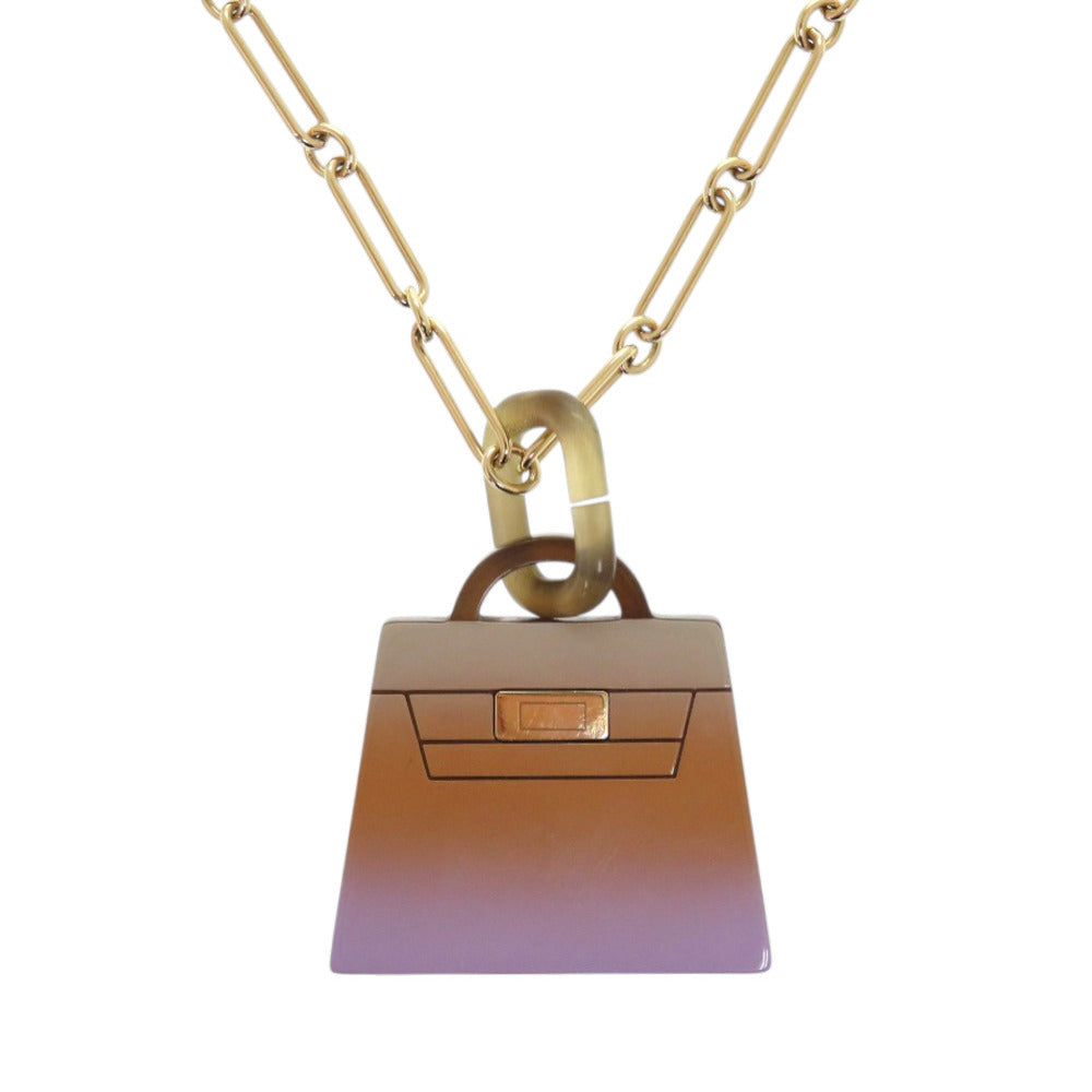 新品同様 エルメス フュージョン アミュレット ケリー ペンダント ラージモデル GP ホーン パーマブラス リラ ネックレス 0471【中古】HERMES