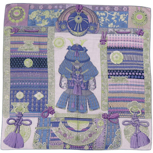 美品 エルメス カレ140 侍の鎧兜 Parures de Samourais カシミヤ シルク ブルー 青 ストール 0480【中古】HERMES