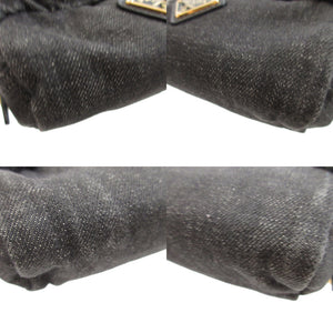 美品 プラダ 三角プレート デニム ブラック 黒 ポーチ 0484【中古】PRADA