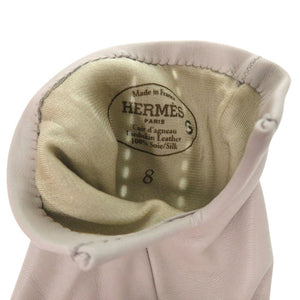 新品同様 エルメス ステッチ パンチング 手袋 グローブ ラムスキン シルク グレー 0488【中古】HERMES