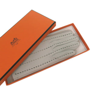 新品同様 エルメス ステッチ パンチング 手袋 グローブ ラムスキン シルク グレー 0488【中古】HERMES