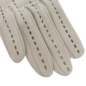 新品同様 エルメス ステッチ パンチング 手袋 グローブ ラムスキン シルク グレー 0488【中古】HERMES