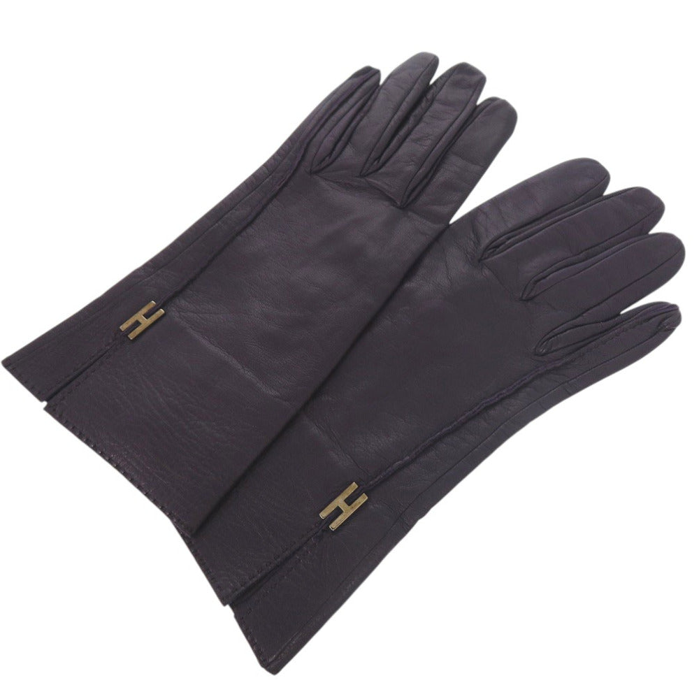 美品 エルメス H金具 手袋 グローブ ゴートレザー パープル 0488【中古】HERMES