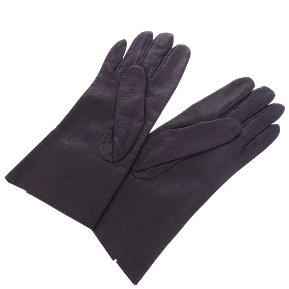 美品 エルメス H金具 手袋 グローブ ゴートレザー パープル 0488【中古】HERMES