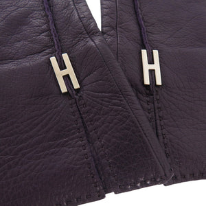 美品 エルメス H金具 手袋 グローブ ゴートレザー パープル 0488【中古】HERMES