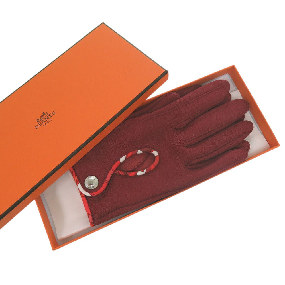 新品同様 エルメス セリエ 手袋 グローブ シルク コットン ダークレッド 0488【中古】HERMES