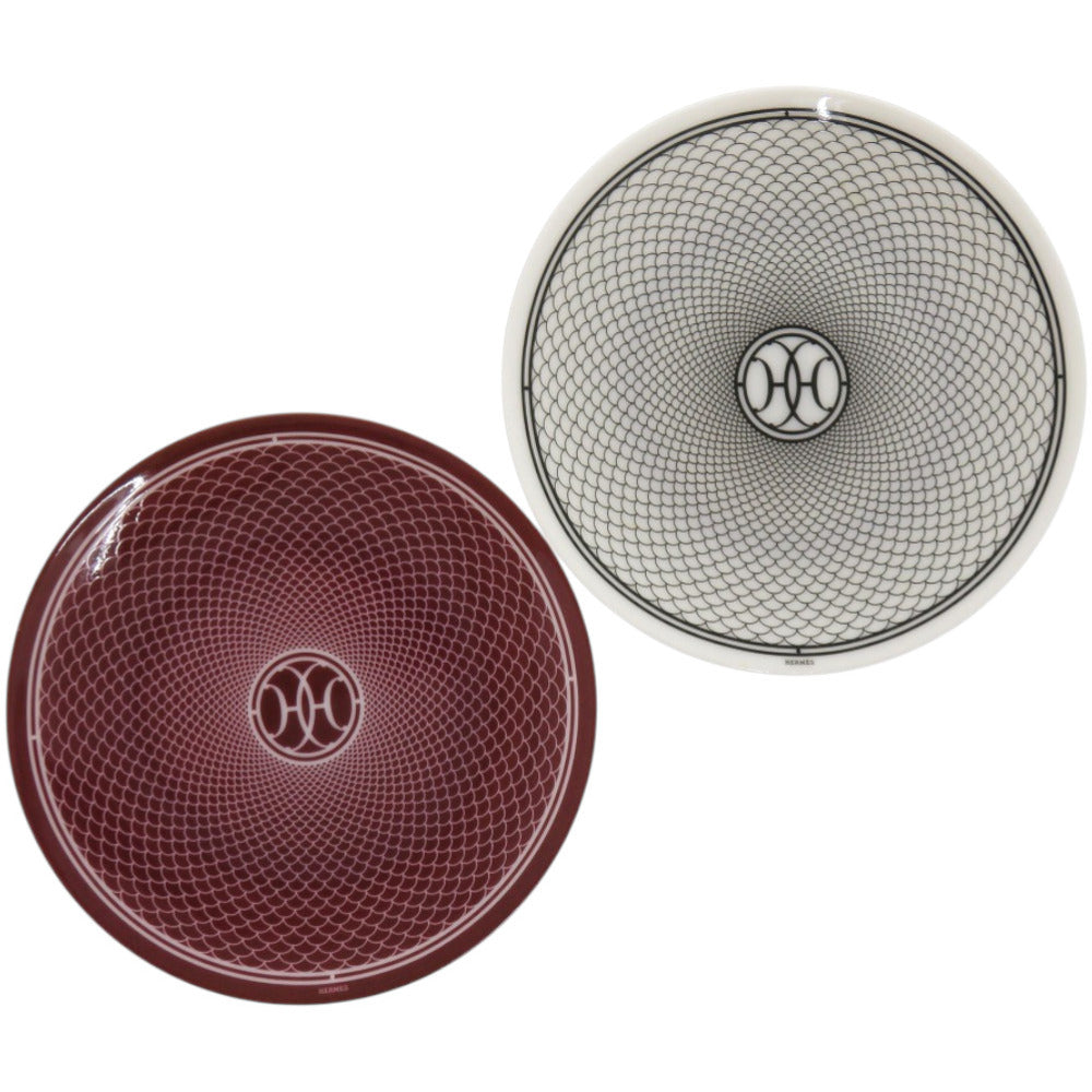 未使用品 エルメス プレート 皿 2点セット パンプレート No1 Hデコ 陶器 レッド ブラック 赤黒 食器 0494【中古】HERMES