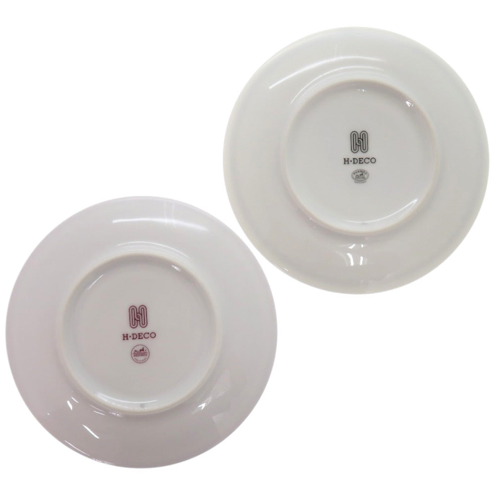 未使用品 エルメス プレート 皿 2点セット パンプレート No1 Hデコ 陶器 レッド ブラック 赤黒 食器 0494【中古】HERMES