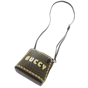 新品同様 グッチ × SEGA GUCCYプリント 511189 レザー ブラック ゴールド ショルダーバッグ 0558【中古】GUCCI