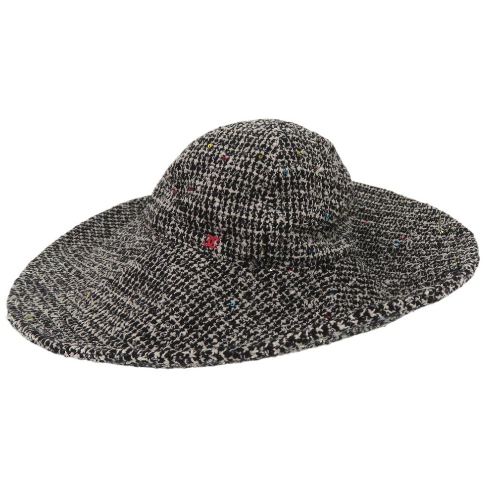 美品 シャネル ツイード帽子 スパンコール コットン ウール ブラック 0571【中古】CHANEL
