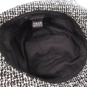 美品 シャネル ツイード帽子 スパンコール コットン ウール ブラック 0571【中古】CHANEL