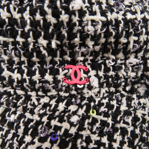 美品 シャネル ツイード帽子 スパンコール コットン ウール ブラック 0571【中古】CHANEL