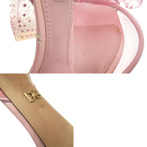 ドルチェアンドガッバーナ ミドルヒール ピープトゥ サンダル 花 クリスタル バックル開閉 PVC レザー ピンク 0578【中古】DOLCE&GABBANA