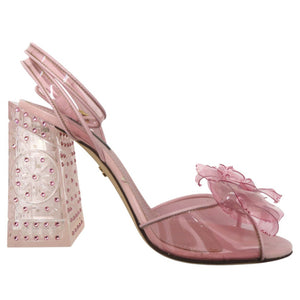 ドルチェアンドガッバーナ ミドルヒール ピープトゥ サンダル 花 クリスタル バックル開閉 PVC レザー ピンク 0578【中古】DOLCE&GABBANA