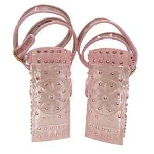 ドルチェアンドガッバーナ ミドルヒール ピープトゥ サンダル 花 クリスタル バックル開閉 PVC レザー ピンク 0578【中古】DOLCE&GABBANA