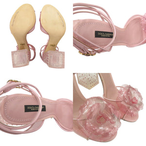 ドルチェアンドガッバーナ ミドルヒール ピープトゥ サンダル 花 クリスタル バックル開閉 PVC レザー ピンク 0578【中古】DOLCE&GABBANA