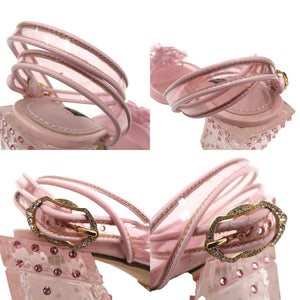 ドルチェアンドガッバーナ ミドルヒール ピープトゥ サンダル 花 クリスタル バックル開閉 PVC レザー ピンク 0578【中古】DOLCE&GABBANA