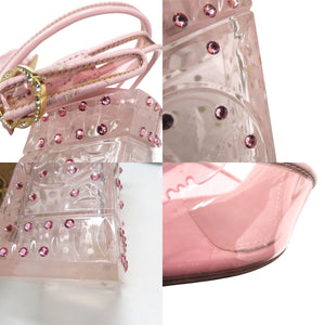 ドルチェアンドガッバーナ ミドルヒール ピープトゥ サンダル 花 クリスタル バックル開閉 PVC レザー ピンク 0578【中古】DOLCE&GABBANA