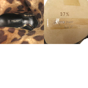 美品 ドルチェアンドガッバーナ レオパード柄 ピープトゥ ブーティ オープントゥ vero cuoio ファブリック ブラウン 0579【中古】DOLCE&GABBANA