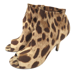 美品 ドルチェアンドガッバーナ レオパード柄 ピープトゥ ブーティ オープントゥ vero cuoio ファブリック ブラウン 0579【中古】DOLCE&GABBANA