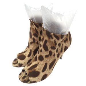 美品 ドルチェアンドガッバーナ レオパード柄 ピープトゥ ブーティ オープントゥ vero cuoio ファブリック ブラウン 0579【中古】DOLCE&GABBANA