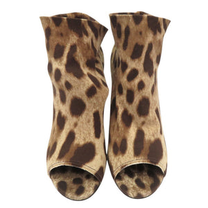 美品 ドルチェアンドガッバーナ レオパード柄 ピープトゥ ブーティ オープントゥ vero cuoio ファブリック ブラウン 0579【中古】DOLCE&GABBANA