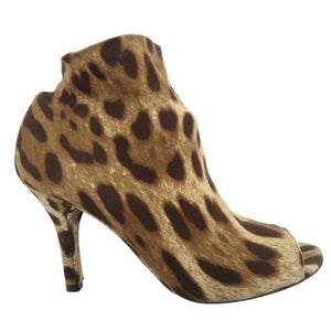 美品 ドルチェアンドガッバーナ レオパード柄 ピープトゥ ブーティ オープントゥ vero cuoio ファブリック ブラウン 0579【中古】DOLCE&GABBANA
