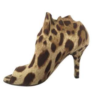 美品 ドルチェアンドガッバーナ レオパード柄 ピープトゥ ブーティ オープントゥ vero cuoio ファブリック ブラウン 0579【中古】DOLCE&GABBANA
