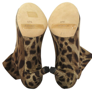 美品 ドルチェアンドガッバーナ レオパード柄 ピープトゥ ブーティ オープントゥ vero cuoio ファブリック ブラウン 0579【中古】DOLCE&GABBANA