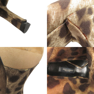 美品 ドルチェアンドガッバーナ レオパード柄 ピープトゥ ブーティ オープントゥ vero cuoio ファブリック ブラウン 0579【中古】DOLCE&GABBANA