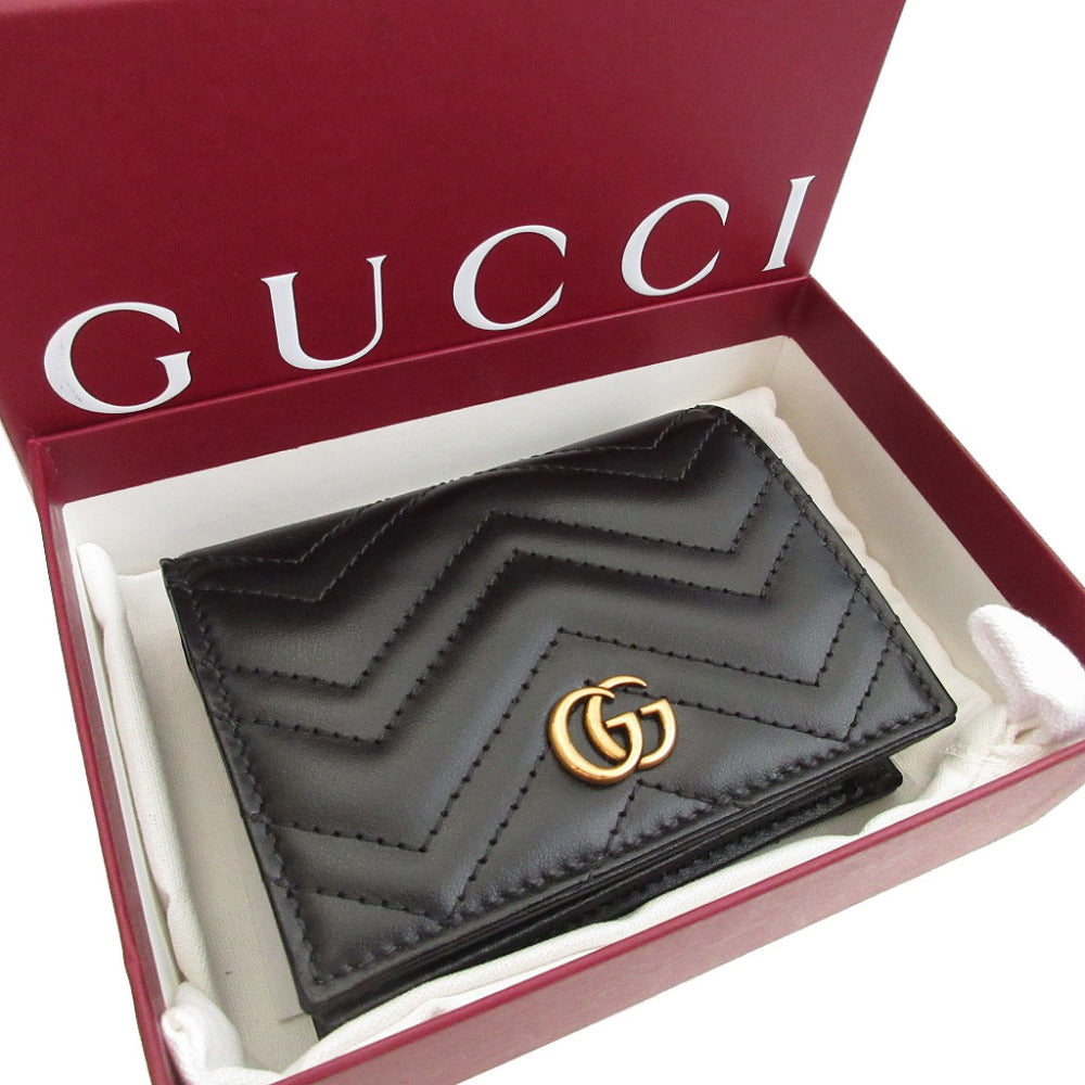 新品同様 グッチ 466492 レザー ブラック 黒 2つ折り財布 財布 0583【中古】GUCCI