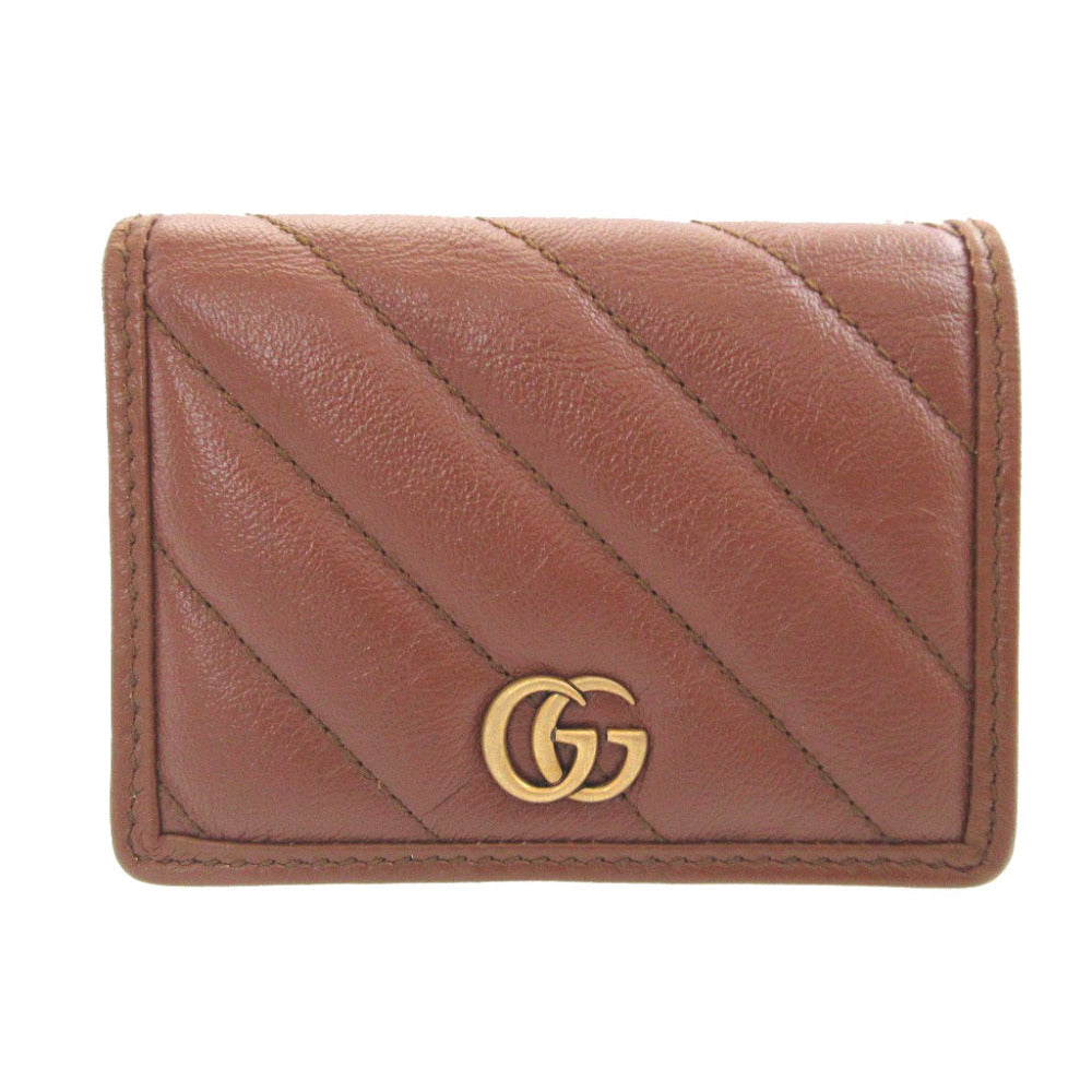 新品同様 グッチ 466492 レザー ブラウン 茶 2つ折り財布 財布 0584【中古】GUCCI