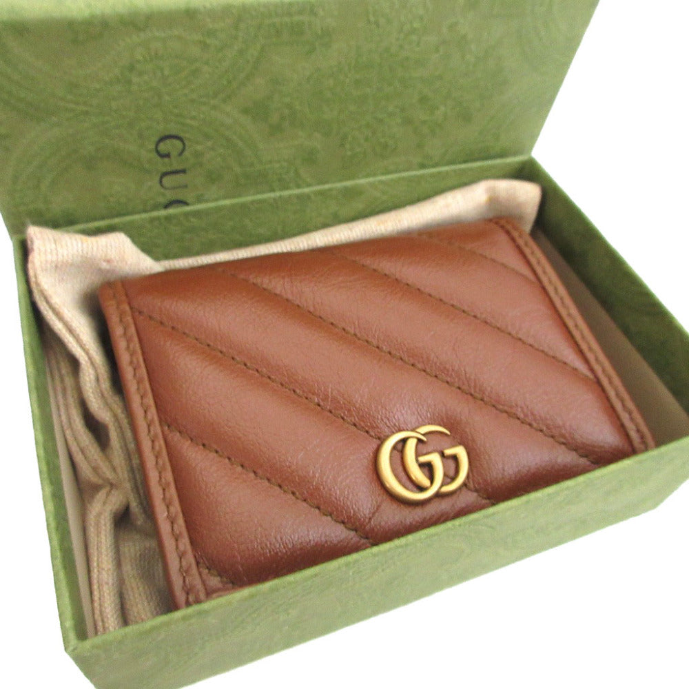 新品同様 グッチ 466492 レザー ブラウン 茶 2つ折り財布 財布 0584【中古】GUCCI