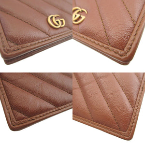 新品同様 グッチ 466492 レザー ブラウン 茶 2つ折り財布 財布 0584【中古】GUCCI