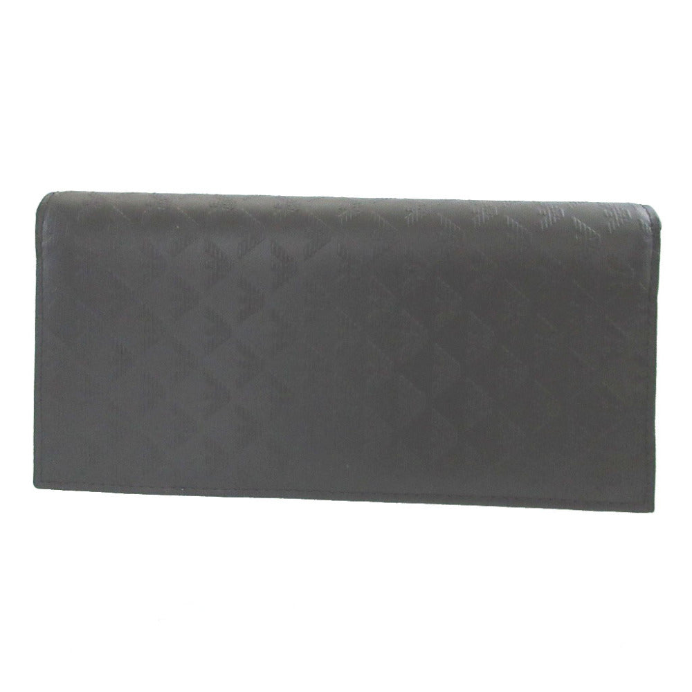 新品同様 エンポリオ アルマーニ レザー ブラック 黒 2つ折り長財布 財布 0590【中古】EMPORIO ARMANI