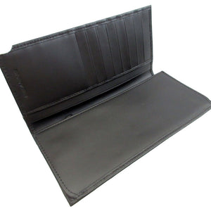 新品同様 エンポリオ アルマーニ レザー ブラック 黒 2つ折り長財布 財布 0590【中古】EMPORIO ARMANI