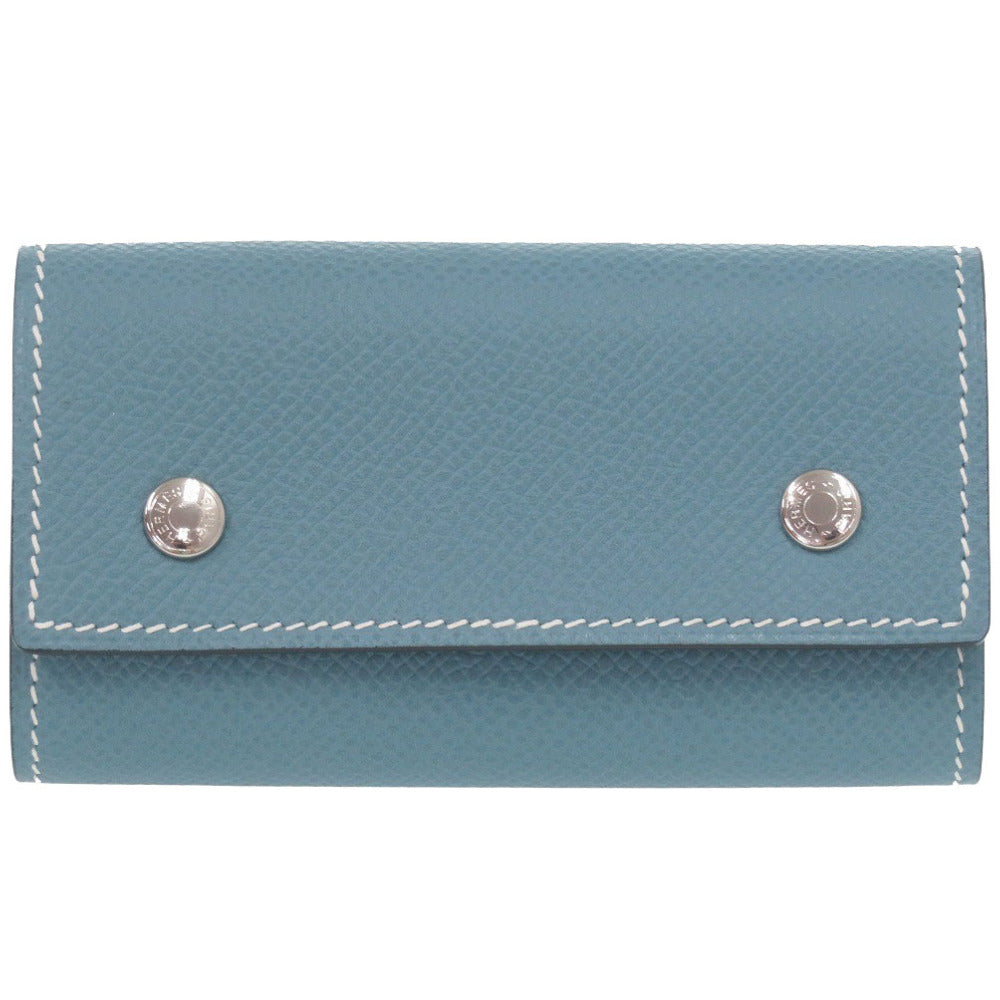 新品同様 エルメス 6連キーケース セリエ エテュイクレ6 ヴォーエプソン ブルージーン シルバー金具 □J刻印(2006年製) キーケース 青 0594【中古】HERMES