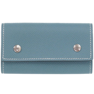 新品同様 エルメス 6連キーケース セリエ エテュイクレ6 ヴォーエプソン ブルージーン シルバー金具 □J刻印(2006年製) キーケース 青 0594【中古】HERMES