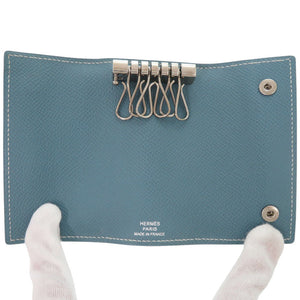 新品同様 エルメス 6連キーケース セリエ エテュイクレ6 ヴォーエプソン ブルージーン シルバー金具 □J刻印(2006年製) キーケース 青 0594【中古】HERMES