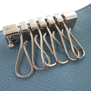 新品同様 エルメス 6連キーケース セリエ エテュイクレ6 ヴォーエプソン ブルージーン シルバー金具 □J刻印(2006年製) キーケース 青 0594【中古】HERMES