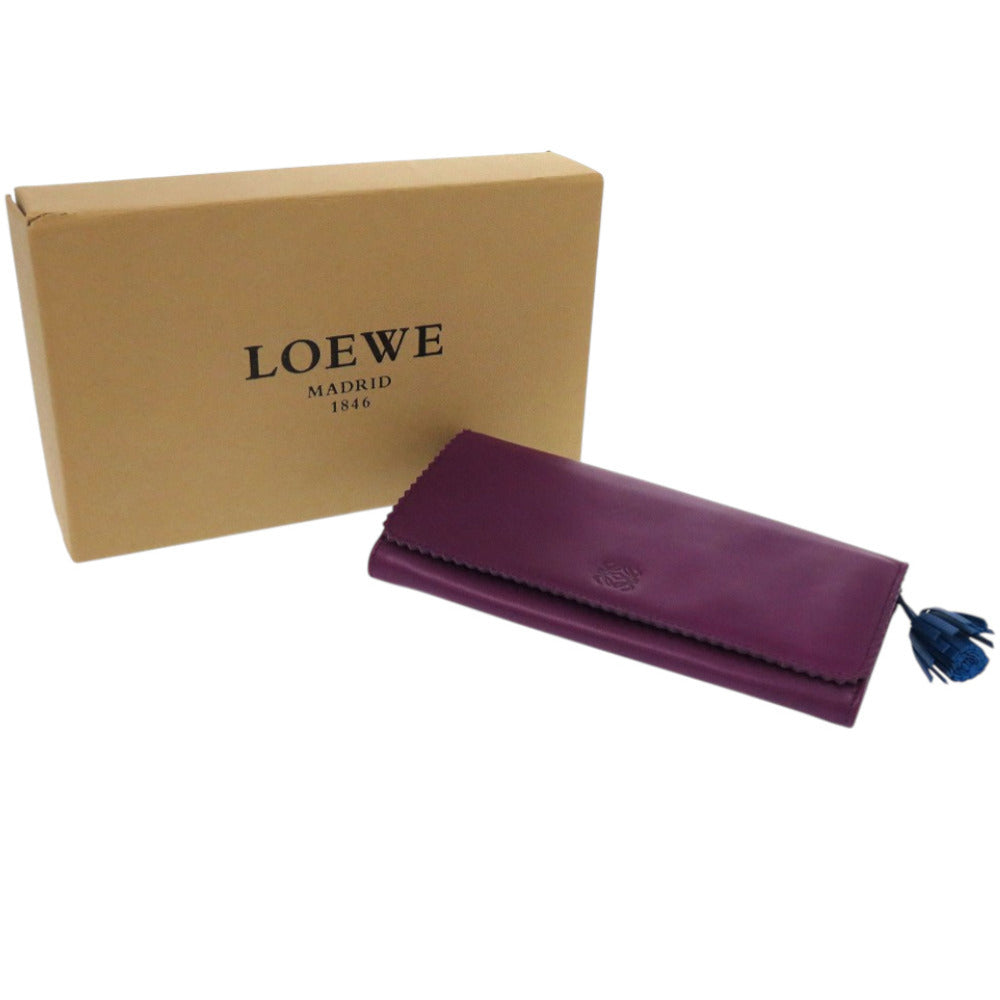 新品同様 ロエベ ラウンドファスナー タッセル アナグラム 101111 ナッパレザー ゴールド金具 パープル 紫 長財布 0595【中古】LOEWE