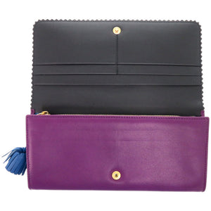 新品同様 ロエベ ラウンドファスナー タッセル アナグラム 101111 ナッパレザー ゴールド金具 パープル 紫 長財布 0595【中古】LOEWE