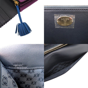 新品同様 ロエベ ラウンドファスナー タッセル アナグラム 101111 ナッパレザー ゴールド金具 パープル 紫 長財布 0595【中古】LOEWE