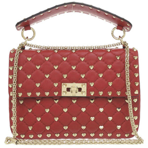 新品同様 ヴァレンティノ ガラヴァーニ 2WAY ハートスタッズ チェーンショルダー UW0B0122PHY レザー レッド ハンドバッグ 赤 0605【中古】Valentino Garavani
