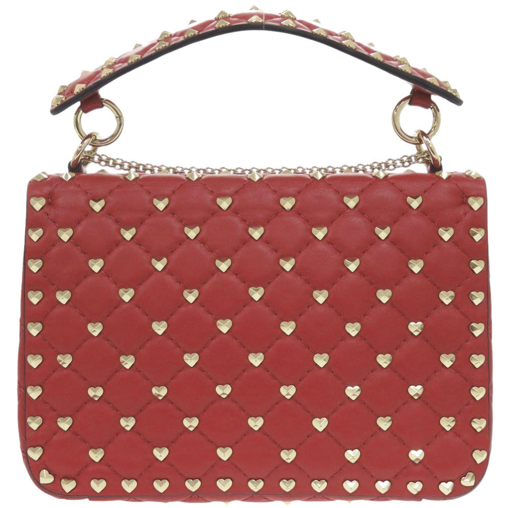 新品同様 ヴァレンティノ ガラヴァーニ 2WAY ハートスタッズ チェーンショルダー UW0B0122PHY レザー レッド ハンドバッグ 赤 0605【中古】Valentino Garavani