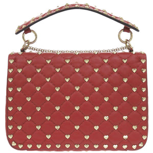 新品同様 ヴァレンティノ ガラヴァーニ 2WAY ハートスタッズ チェーンショルダー UW0B0122PHY レザー レッド ハンドバッグ 赤 0605【中古】Valentino Garavani