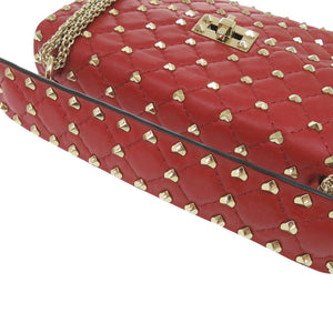 新品同様 ヴァレンティノ ガラヴァーニ 2WAY ハートスタッズ チェーンショルダー UW0B0122PHY レザー レッド ハンドバッグ 赤 0605【中古】Valentino Garavani