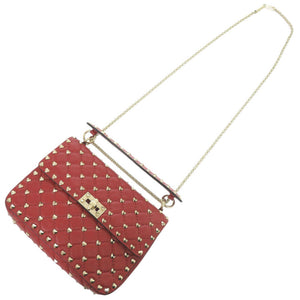 新品同様 ヴァレンティノ ガラヴァーニ 2WAY ハートスタッズ チェーンショルダー UW0B0122PHY レザー レッド ハンドバッグ 赤 0605【中古】Valentino Garavani