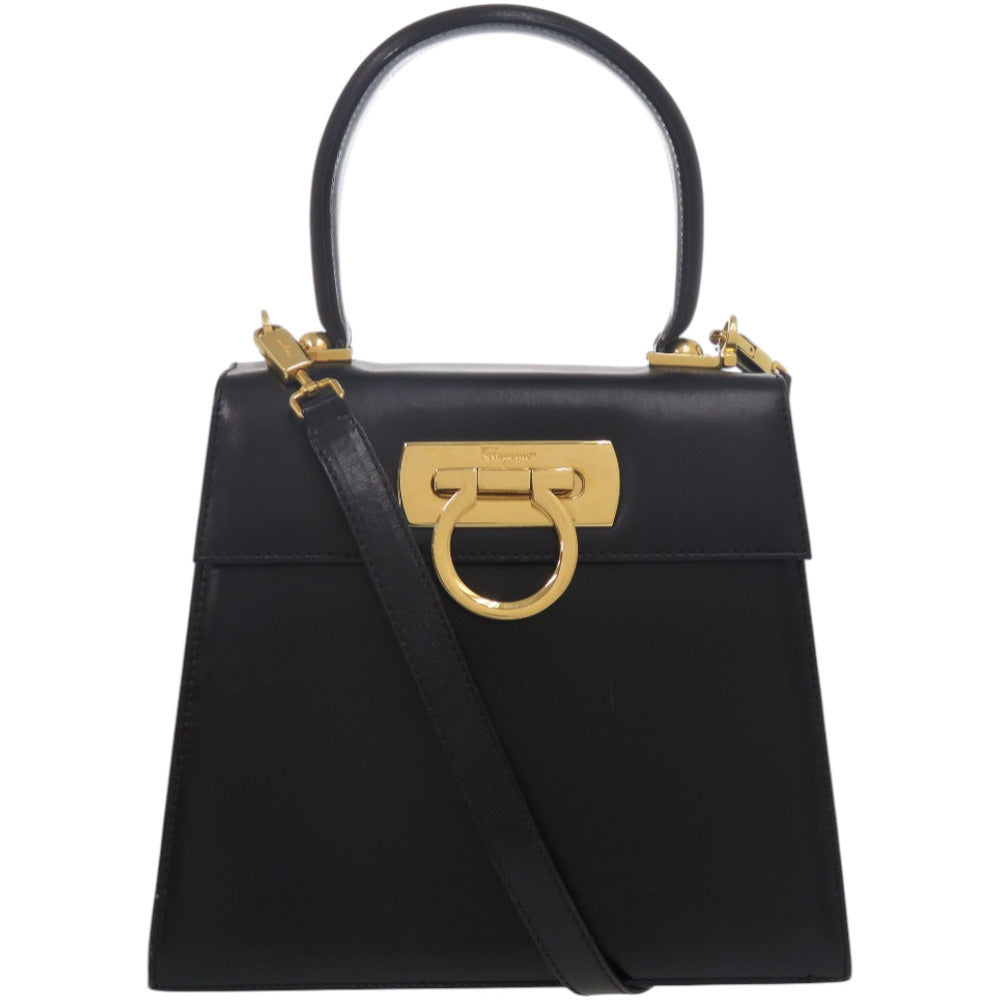 美品 サルヴァトーレフェラガモ ガンチーニ AQ-212193 レザー ブラック 黒 ハンドバッグ 0608【中古】Salvatore Ferragamo